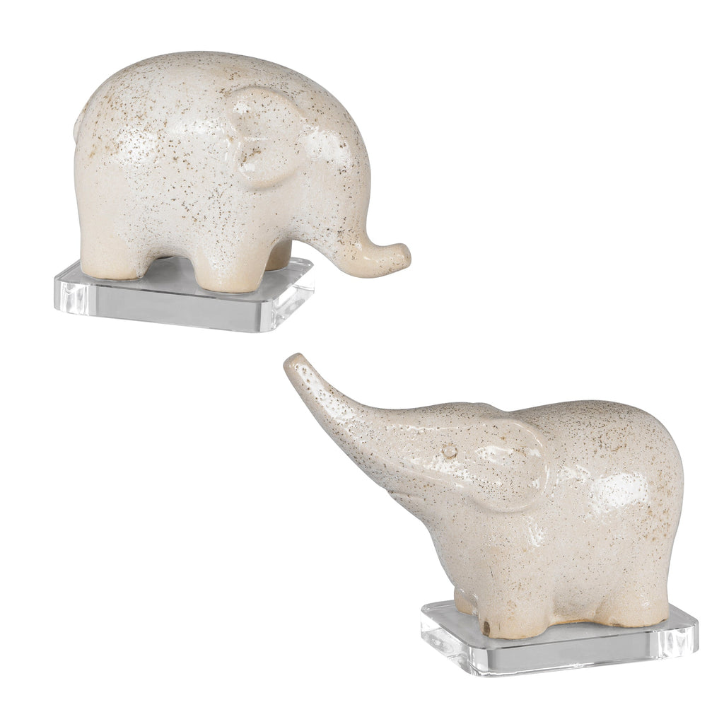 Kyan Ceramic Elephant Sculptures, Set of 2