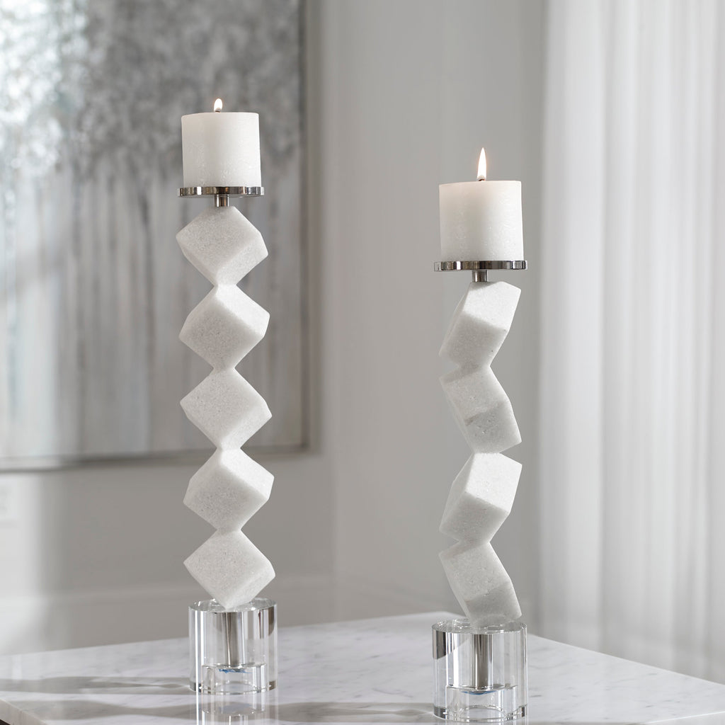 Casen Marble Cube Candleholders, Set of 2