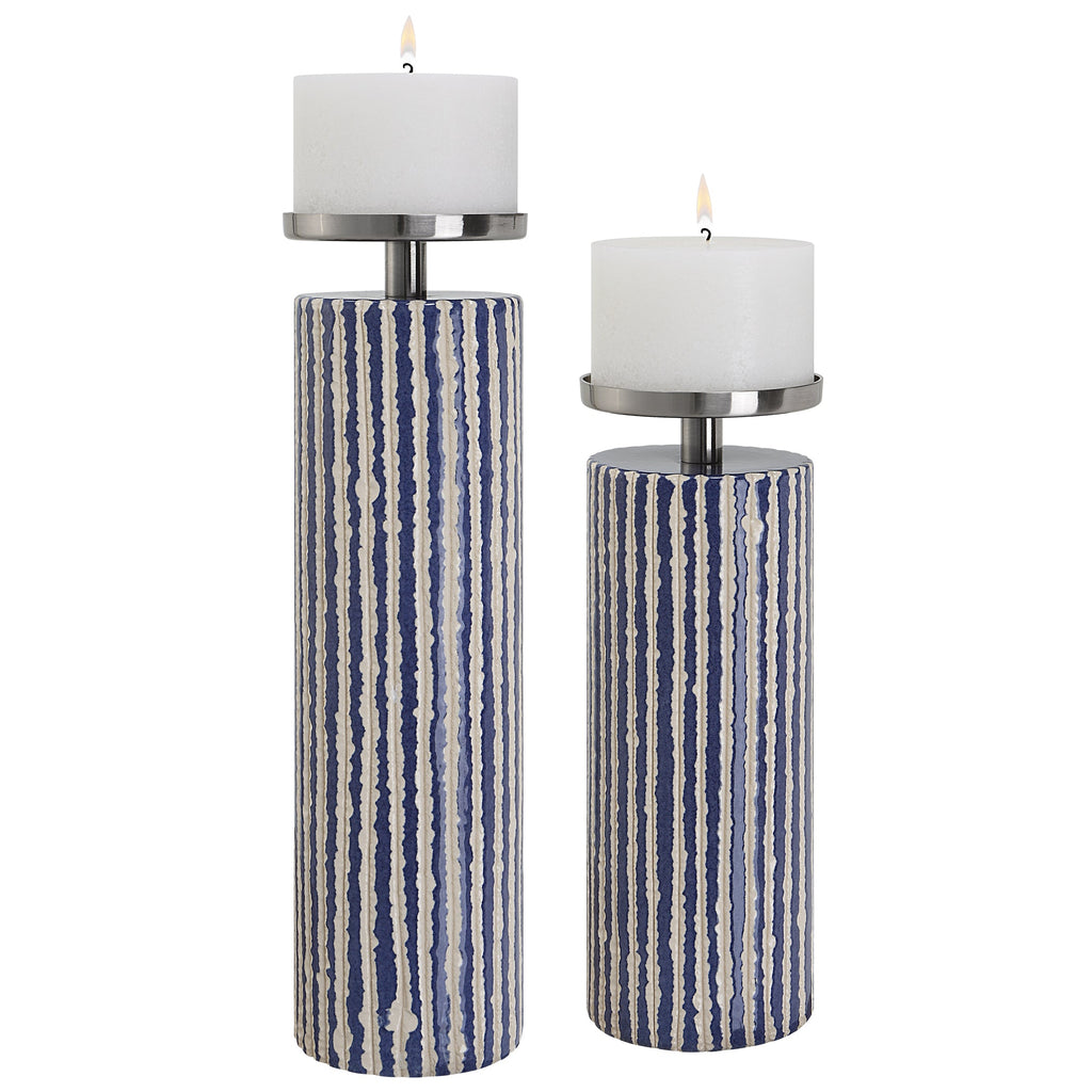 Havana Blue Candleholders,Set of 2