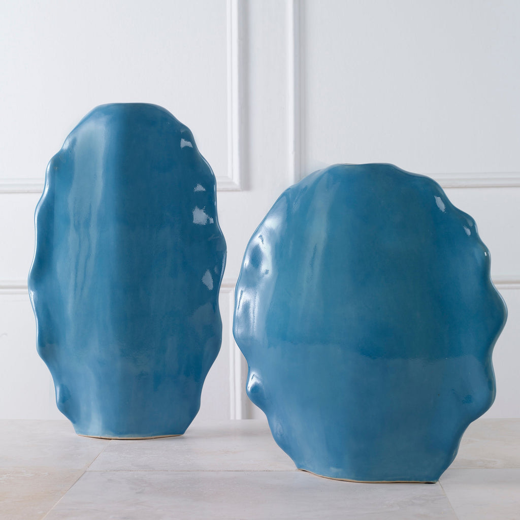Ruffled Feathers Blue Vases,Set of 2