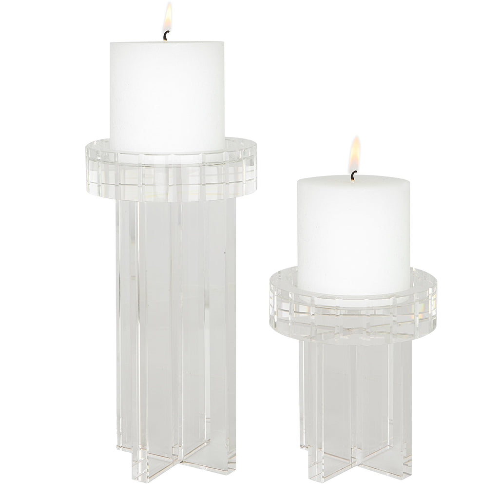 Crystal Pillar Candleholders,Set of 2