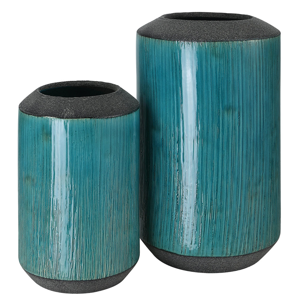 Maui Aqua Blue Vases,Set of 2