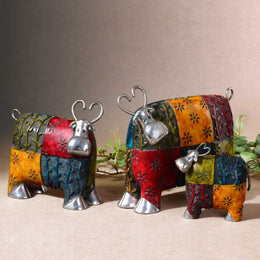 Colorful Cows Metal Figurines, Set/3