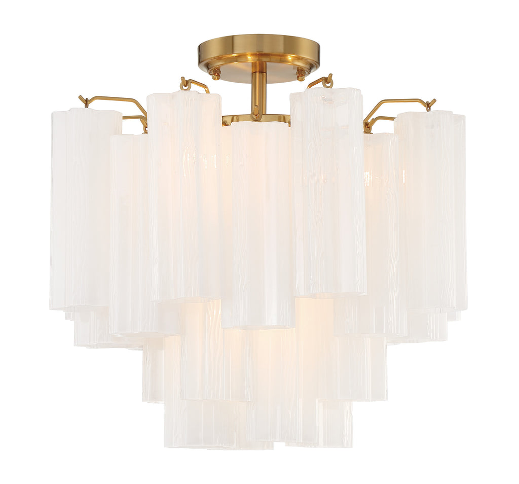 Addis 4 Light Semi Flush Mount, Tronchi Glass White Shade