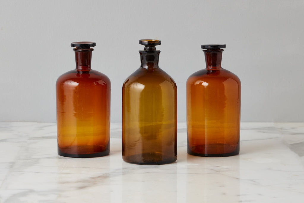 Found Amber Pharmacy Bottle, Set of 3