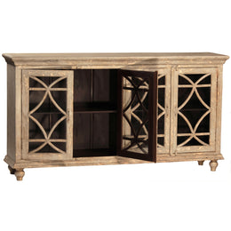 Noah 82" Reclaimed Mango Carved Display 4-Door Traditional Sideboard