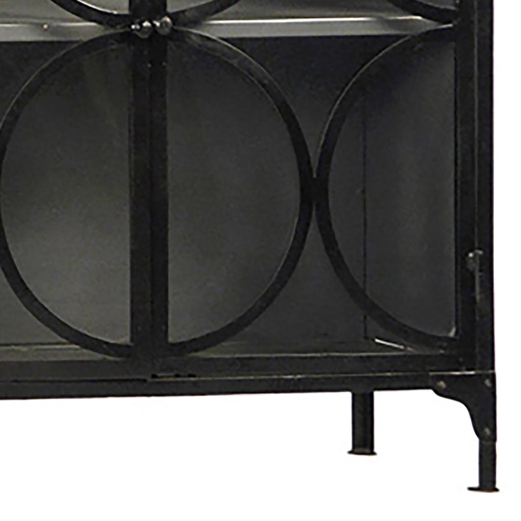 Jaxon 75" Industrial Modern Iron Antique Black 4-Door Sideboard with Glass Display Front Doors