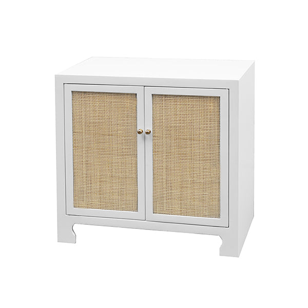 Cane Cabinet With Brass Hardware In White Lacquer