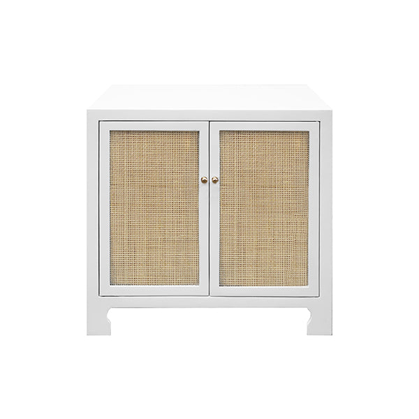 Cane Cabinet With Brass Hardware In White Lacquer