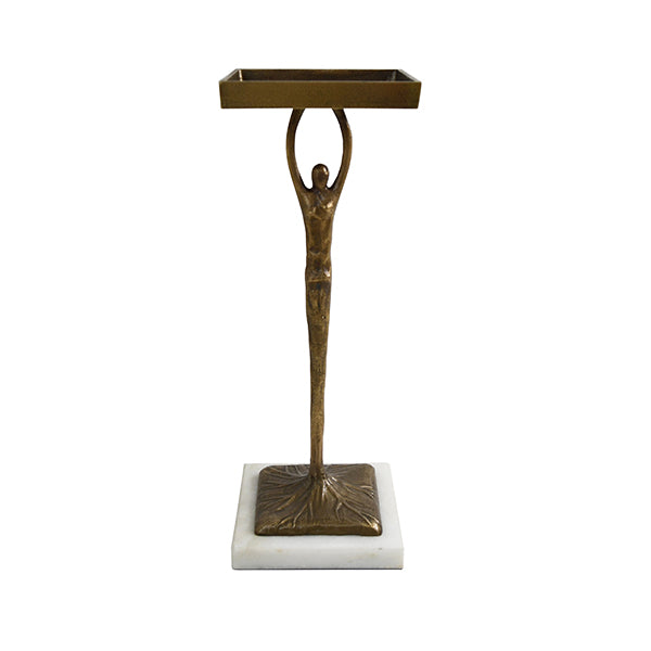 Sculptural Cigar Table In Antique Brass With Marble Base