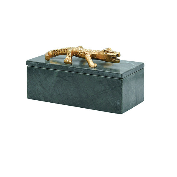 Green Marble Box With Brass Alligator Handle