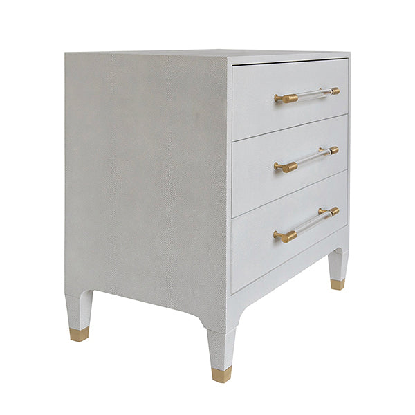 Three Drawer Side Table With Antique Brass And Acrylic Hardware