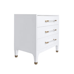 Three Drawer Side Table With Antique Brass And Acrylic Hardware