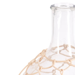 Anka Tall Clear Glass Decorative Goard Shaped Bottle with Bamboo Strip Webbing, 13" Tall