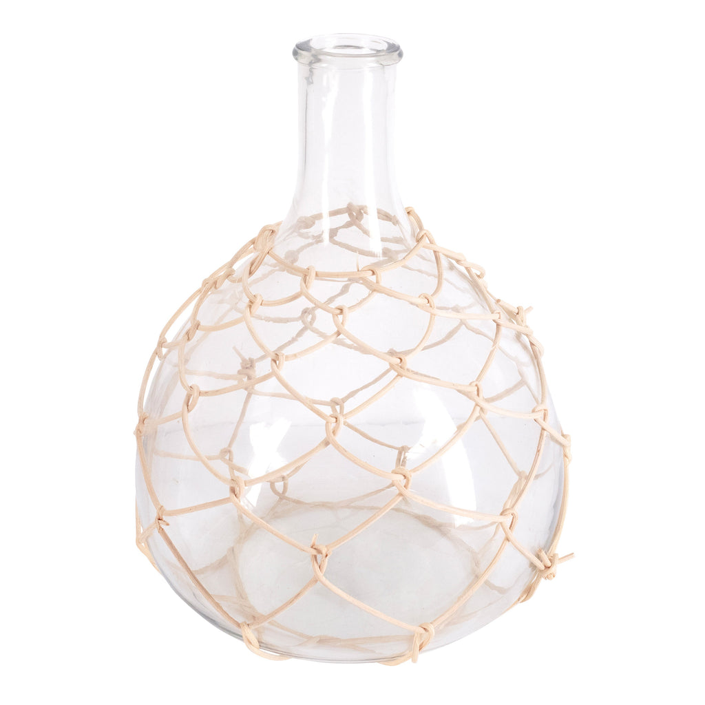 Anka Tall Clear Glass Decorative Goard Shaped Bottle with Bamboo Strip Webbing, 13" Tall