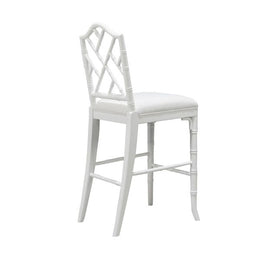 Chippendale Style Bamboo Counter Stool In White Lacquer