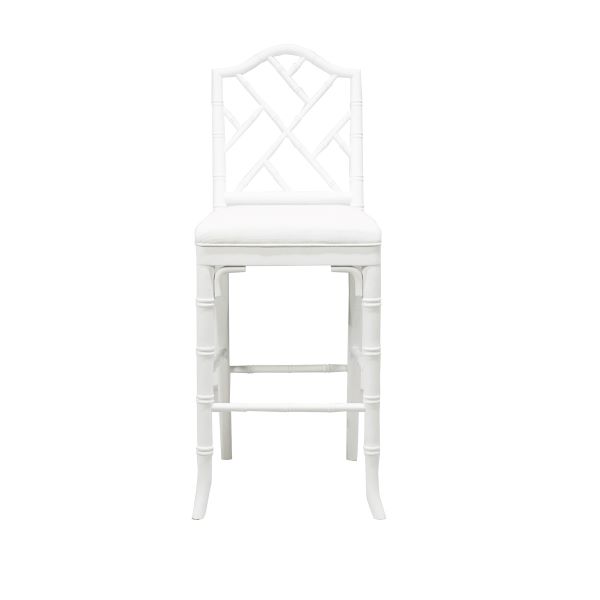 Chippendale Style Bamboo Counter Stool In White Lacquer