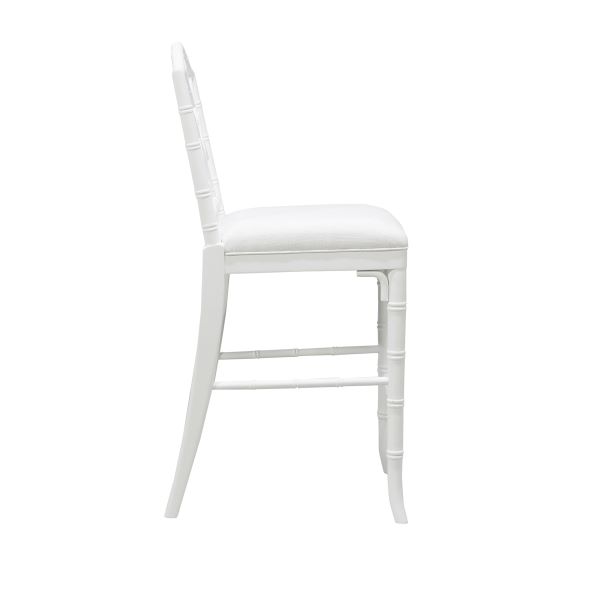 Chippendale Style Bamboo Counter Stool In White Lacquer