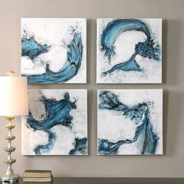 Swirls In Blue Abstract Art, Set of 4