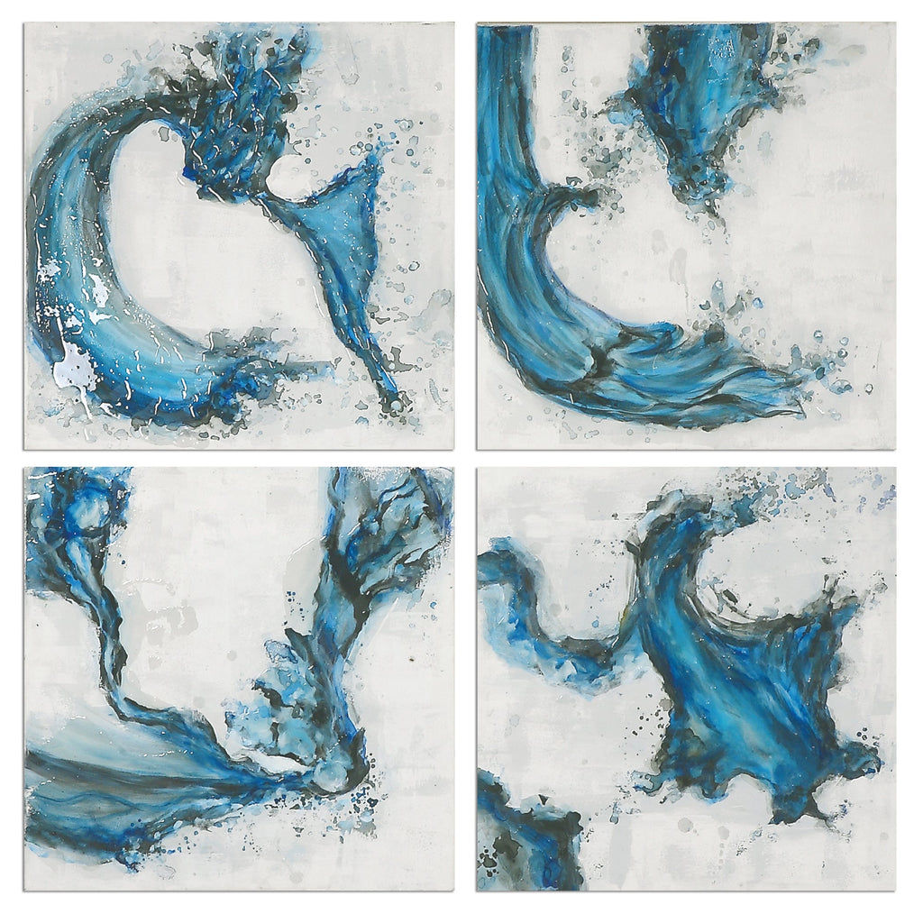 Swirls In Blue Abstract Art, Set of 4