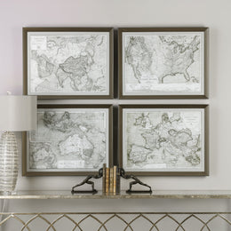 World Maps Framed Prints, Set of 4