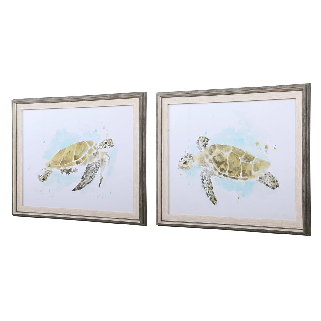 Sea Turtle Study Watercolor Prints, Set of 2