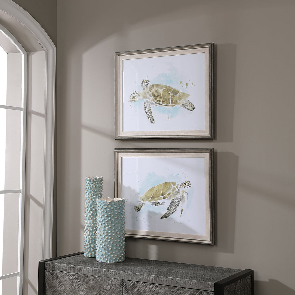 Sea Turtle Study Watercolor Prints, Set of 2