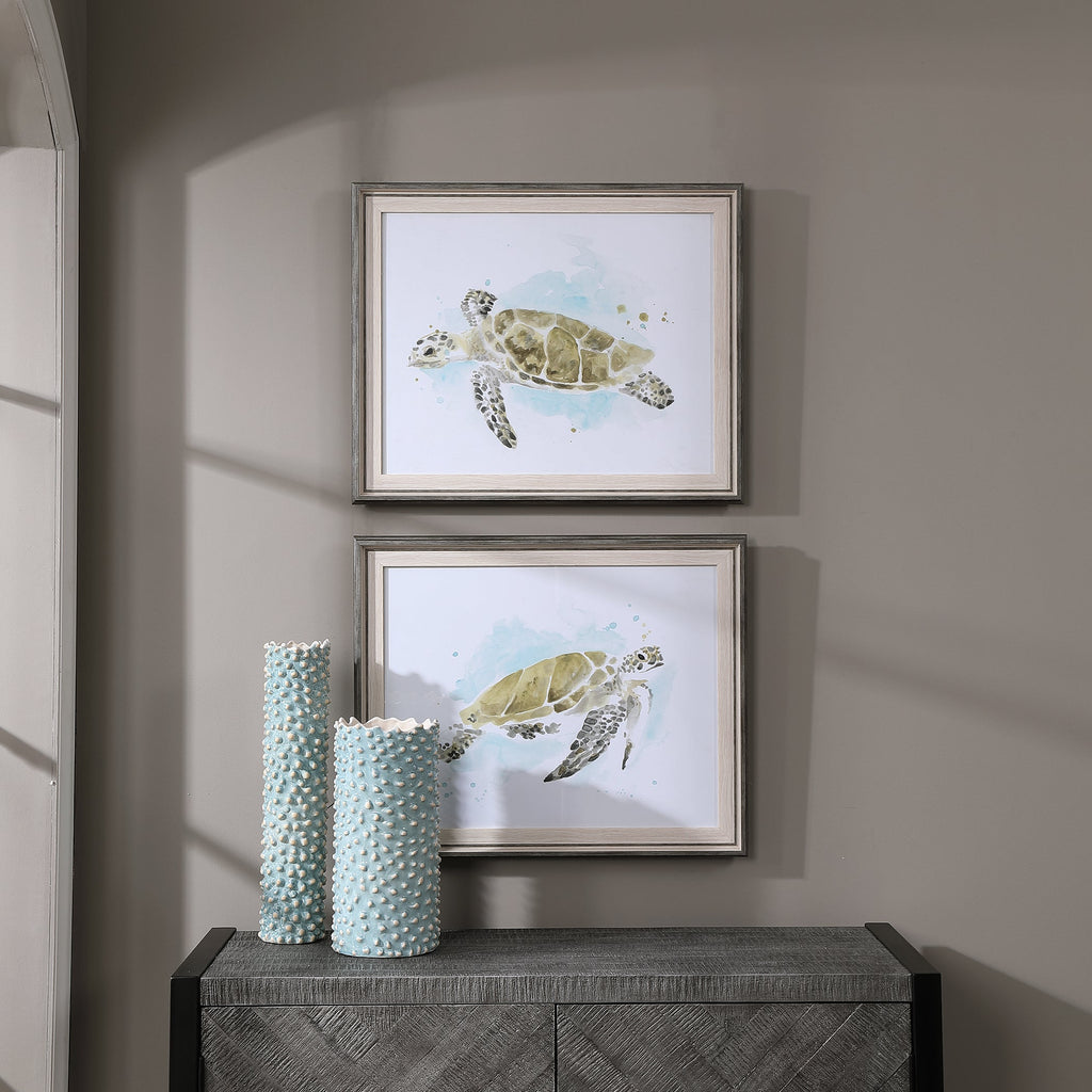 Sea Turtle Study Watercolor Prints, Set of 2