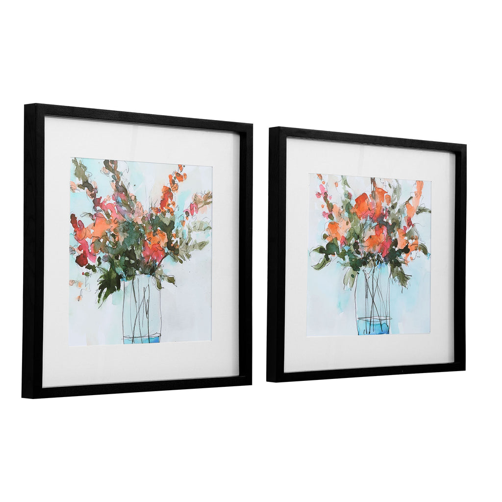 Fresh Flowers Watercolor Prints, Set of 2