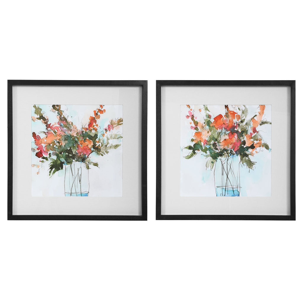 Fresh Flowers Watercolor Prints, Set of 2