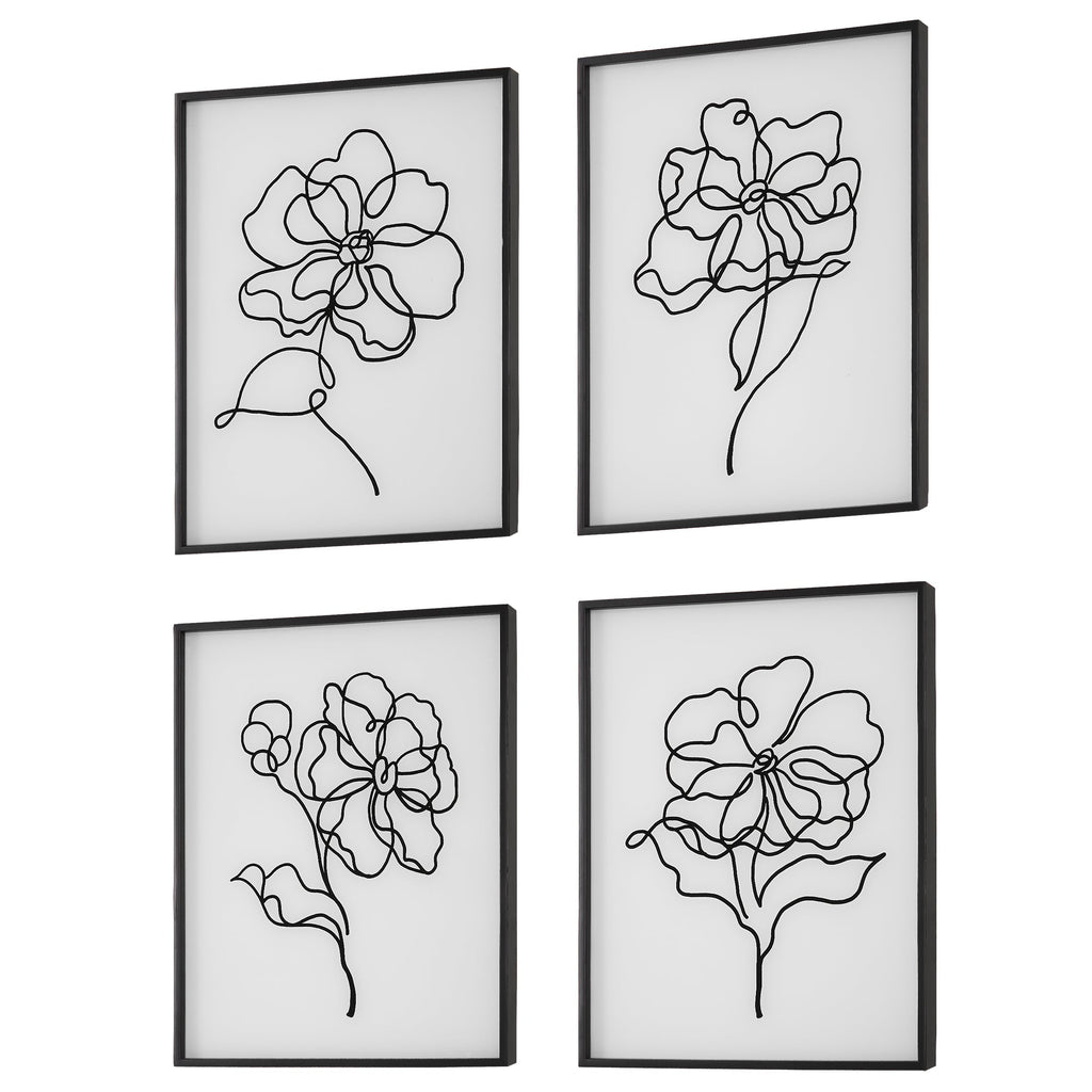 Bloom Black White Framed Prints, Set of 4