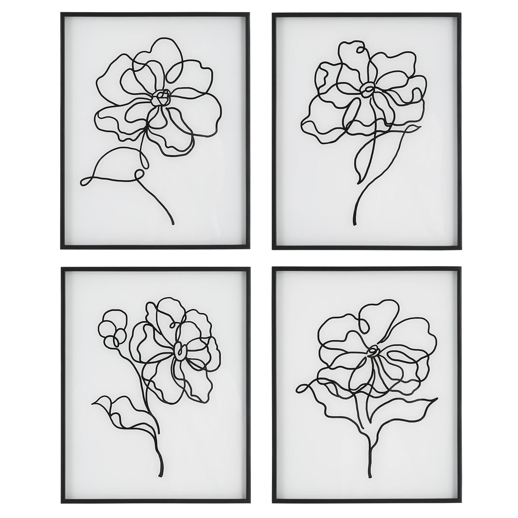 Bloom Black White Framed Prints, Set of 4