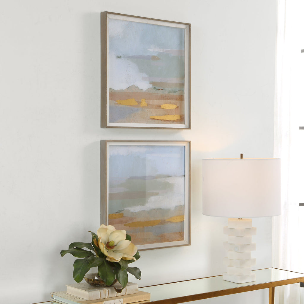 Abstract Coastline Framed Prints,Set of 2