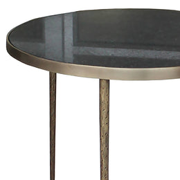 Lucy 22" Diameter Round Black Marble and Antique Brass Finished Iron Modern Side Table