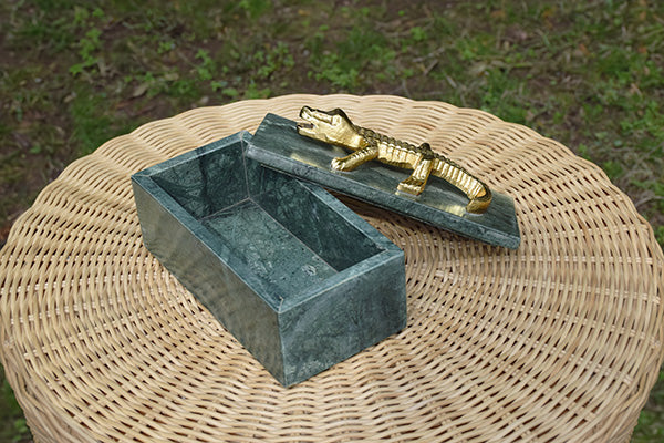 Green Marble Box With Brass Alligator Handle