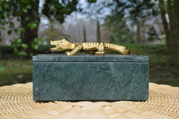 Green Marble Box With Brass Alligator Handle