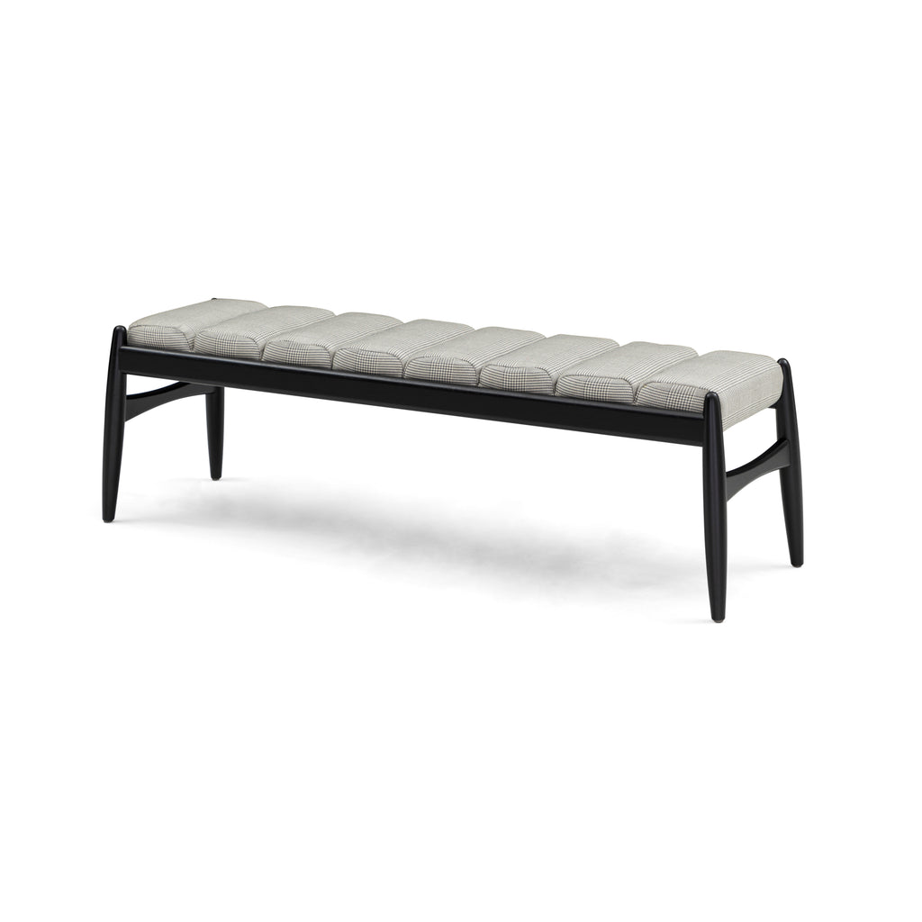 Wave Bench in Black Color Wood Finish and Plaid Fabric