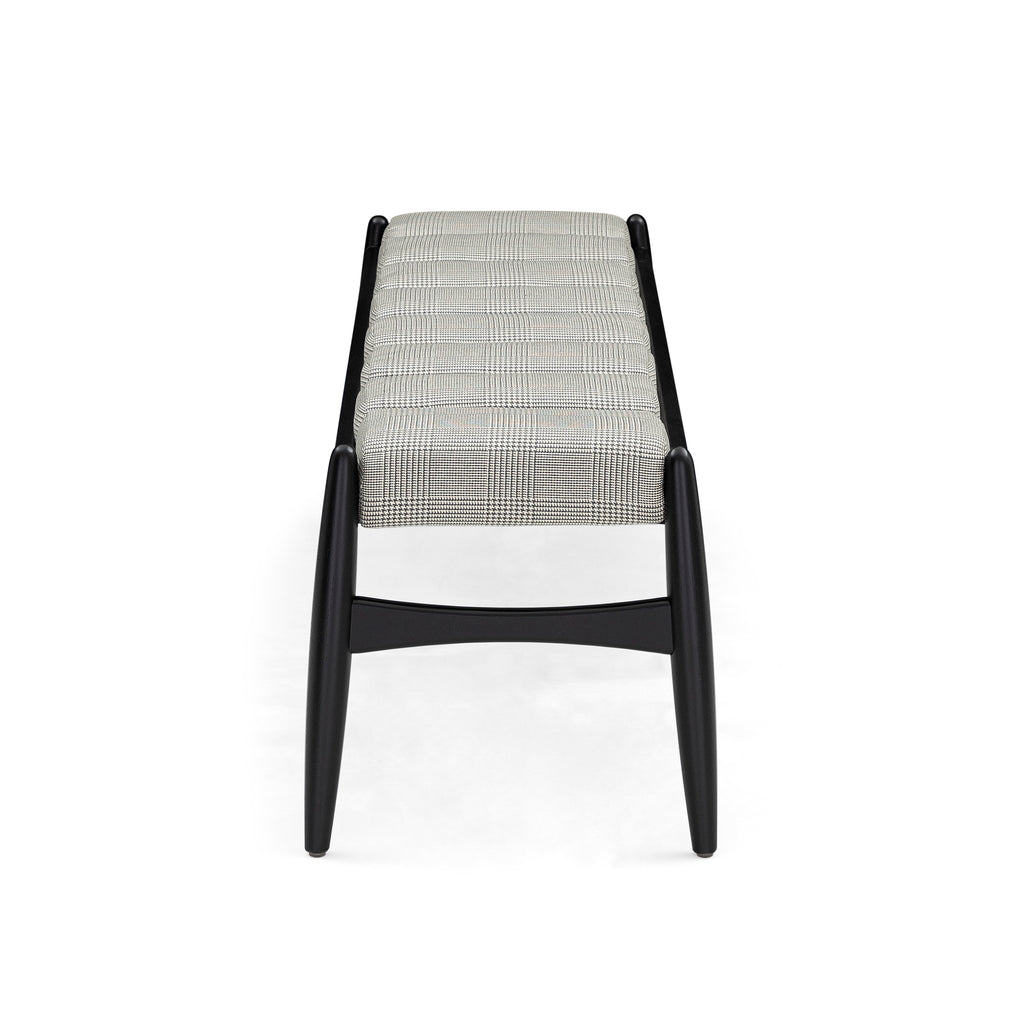 Wave Bench in Black Color Wood Finish and Plaid Fabric