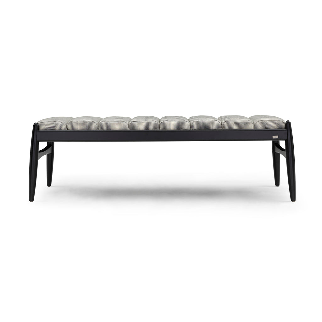 Wave Bench in Black Color Wood Finish and Plaid Fabric