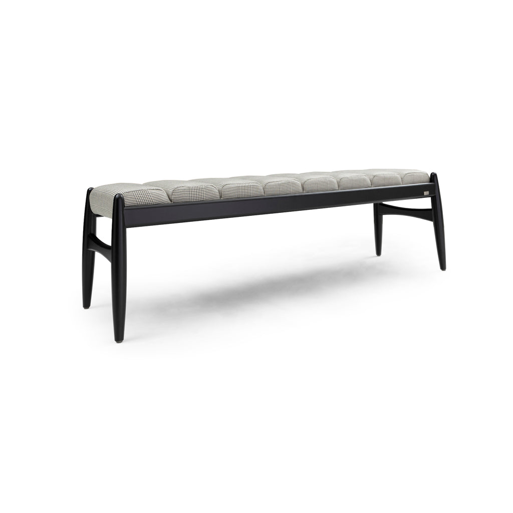 Wave Bench in Black Color Wood Finish and Plaid Fabric