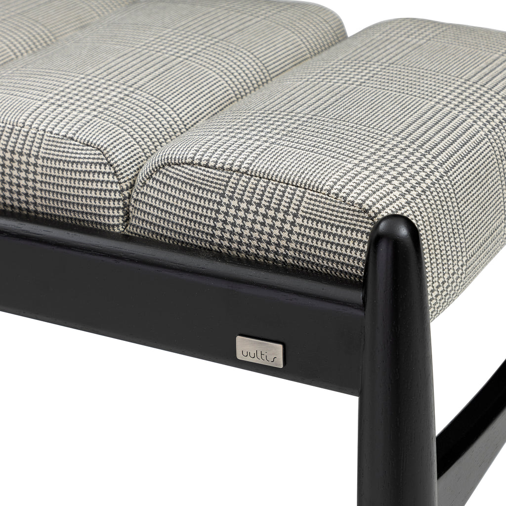 Wave Bench in Black Color Wood Finish and Plaid Fabric