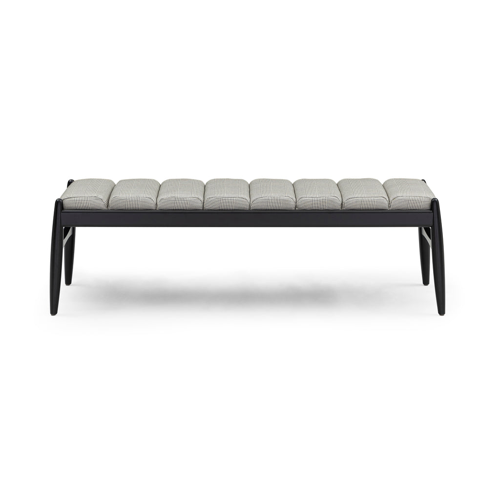 Wave Bench in Black Color Wood Finish and Plaid Fabric