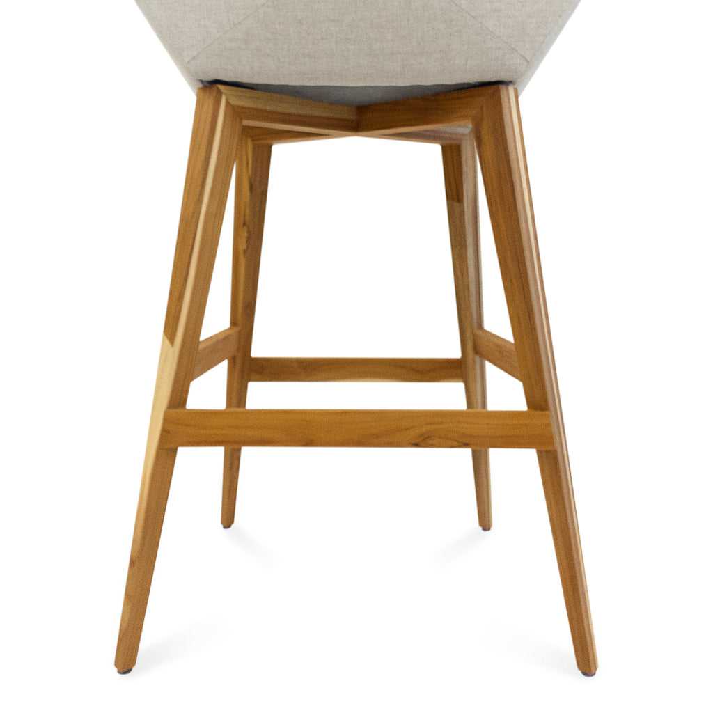 Geometric Cubi Bar Stool Bawith Teak Base and Oatmeal Fabric Seat