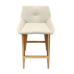 Geometric Cubi Bar Stool Bawith Teak Base and Oatmeal Fabric Seat