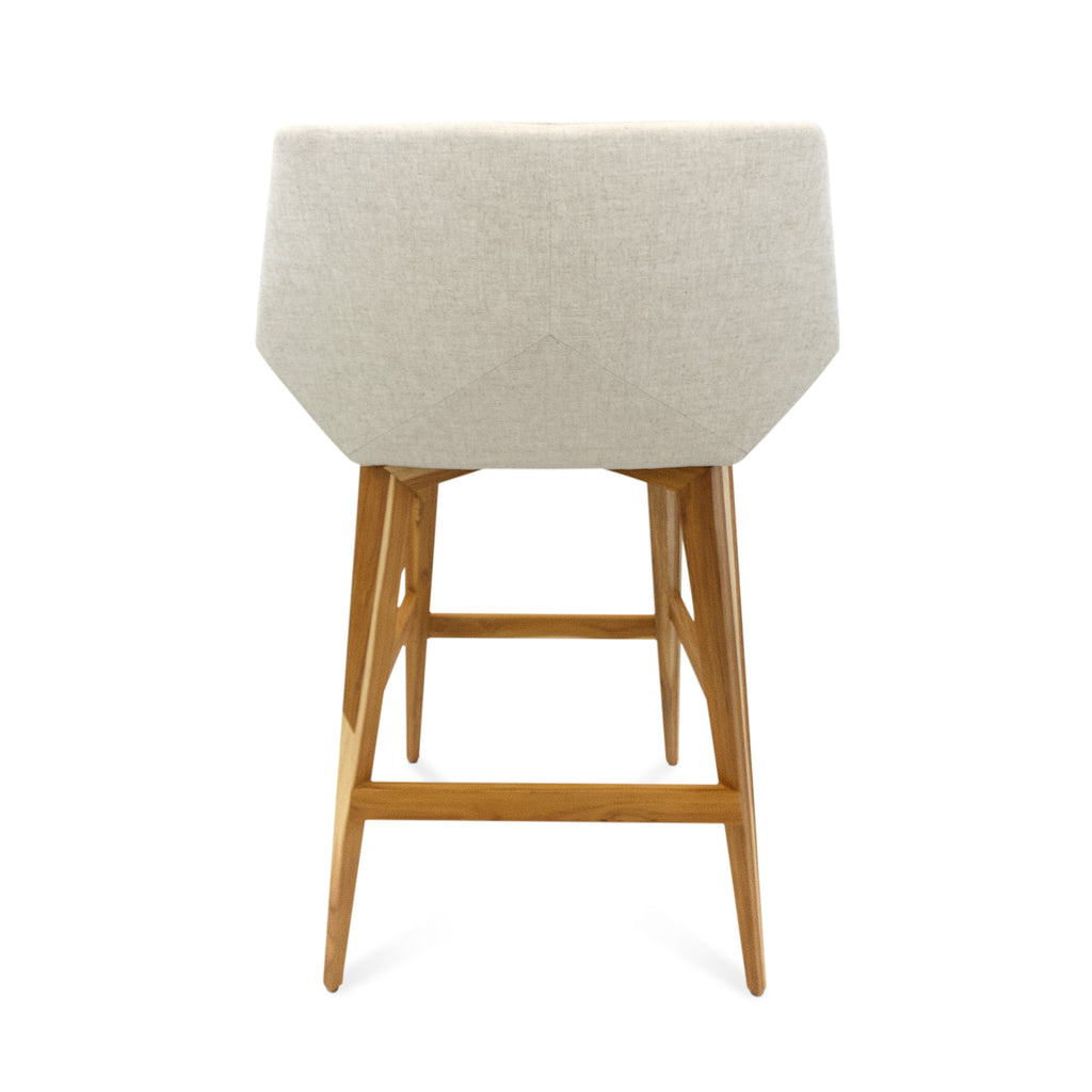 Geometric Cubi Bar Stool Bawith Teak Base and Oatmeal Fabric Seat