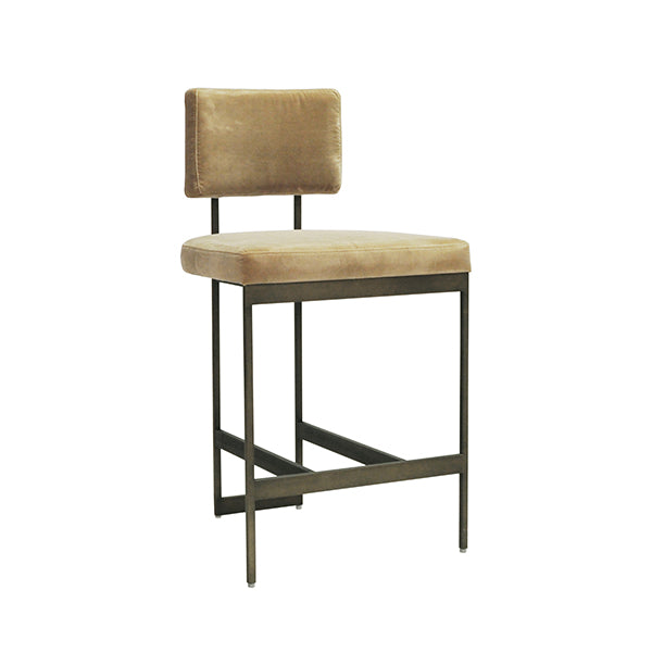 Counter Stool With Bronze Base In Camel Velvet