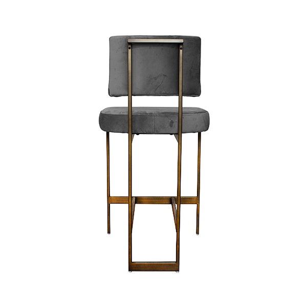 Modern Counter Stool With Grey Velvet Cushion In Bronze