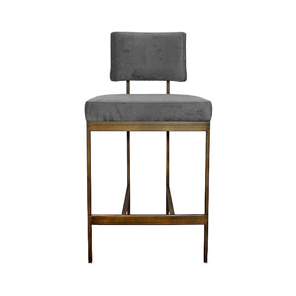 Modern Counter Stool With Grey Velvet Cushion In Bronze