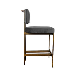 Modern Counter Stool With Grey Velvet Cushion In Bronze