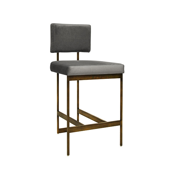 Modern Counter Stool With Grey Velvet Cushion In Bronze